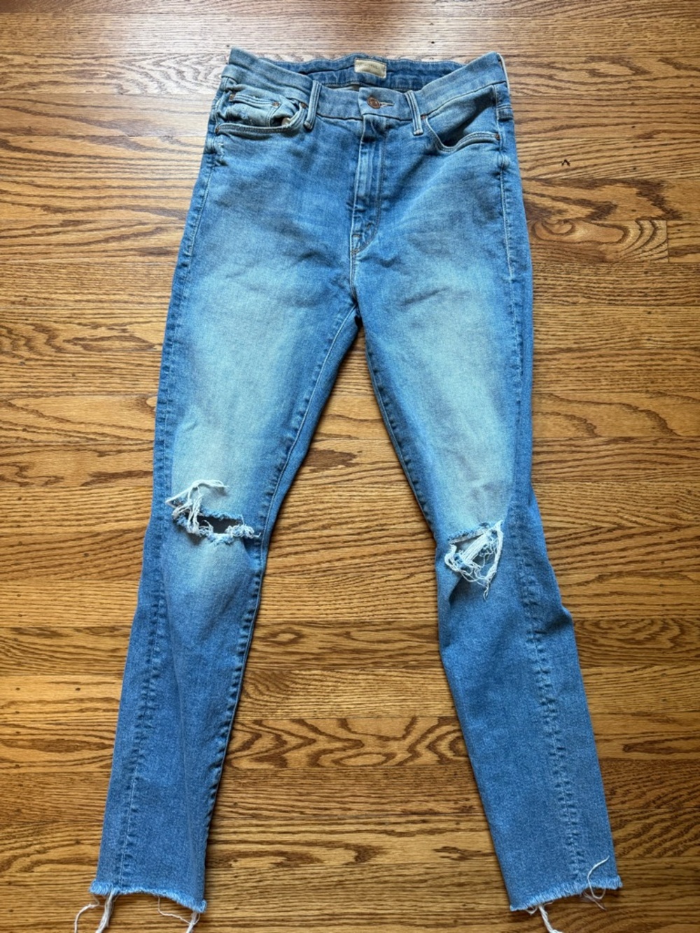 MOTHER Light Blue Distressed Skinny Jeans